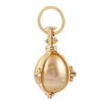 18k Yellow Gold Natural South Pearl Set & Pave Diamond Designer Pendant Jewelry