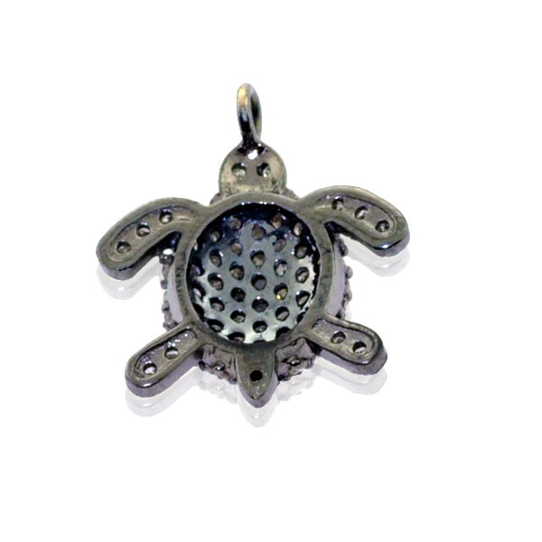 Oxidized 925 Sterling Silver Studded Diamond Turtle Charm Pendant Jewelry Gift