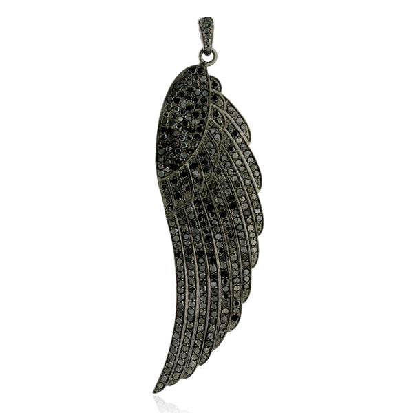 Pave Black Diamond 925 Sterling Silver Angel Wing Pendant Women Jewelry