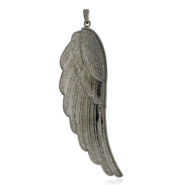 925 Sterling Silver Natural Diamond Pave Feather Pendant Handmade Jewelry