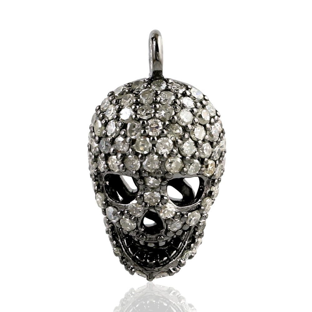 Pave Diamond Handmade Skull Charm Pendant 925 Sterling Silver Jewelry