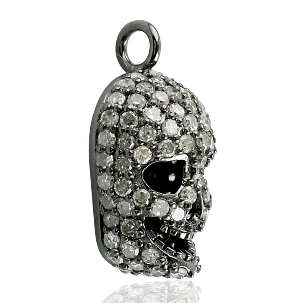 Pave Diamond Handmade Skull Charm Pendant 925 Sterling Silver Jewelry