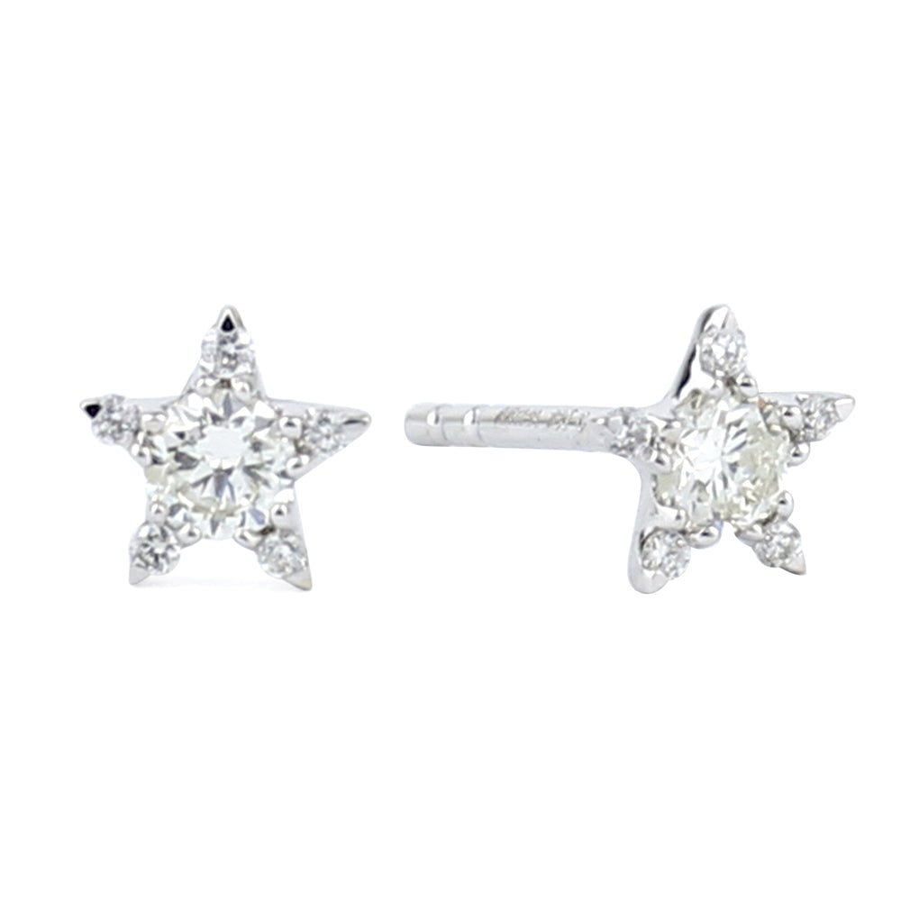 18k White Gold Star Stud Earrings Diamond Minimal Handmade Jewelry