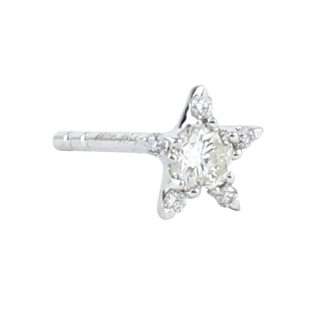 18k White Gold Star Stud Earrings Diamond Minimal Handmade Jewelry