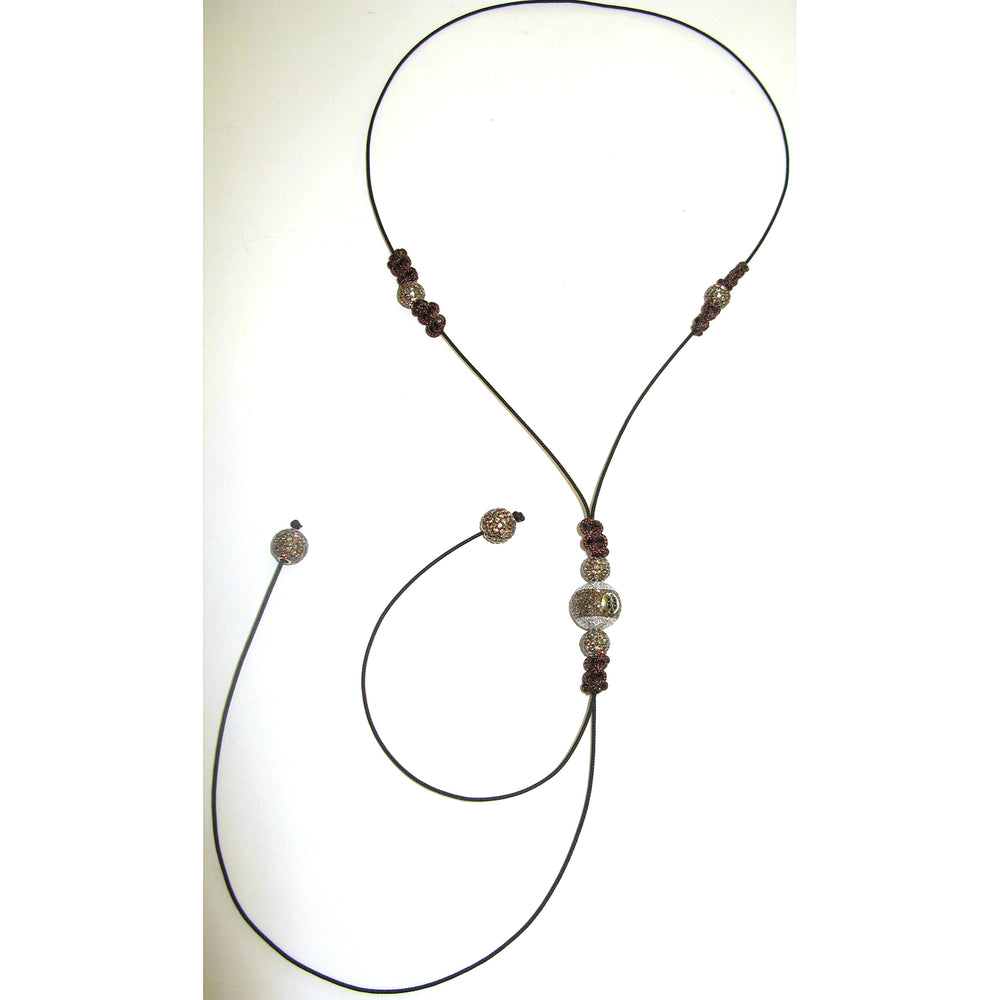 Natural Diamond String/Strand Necklace 14k White Gold Macrame Jewelry