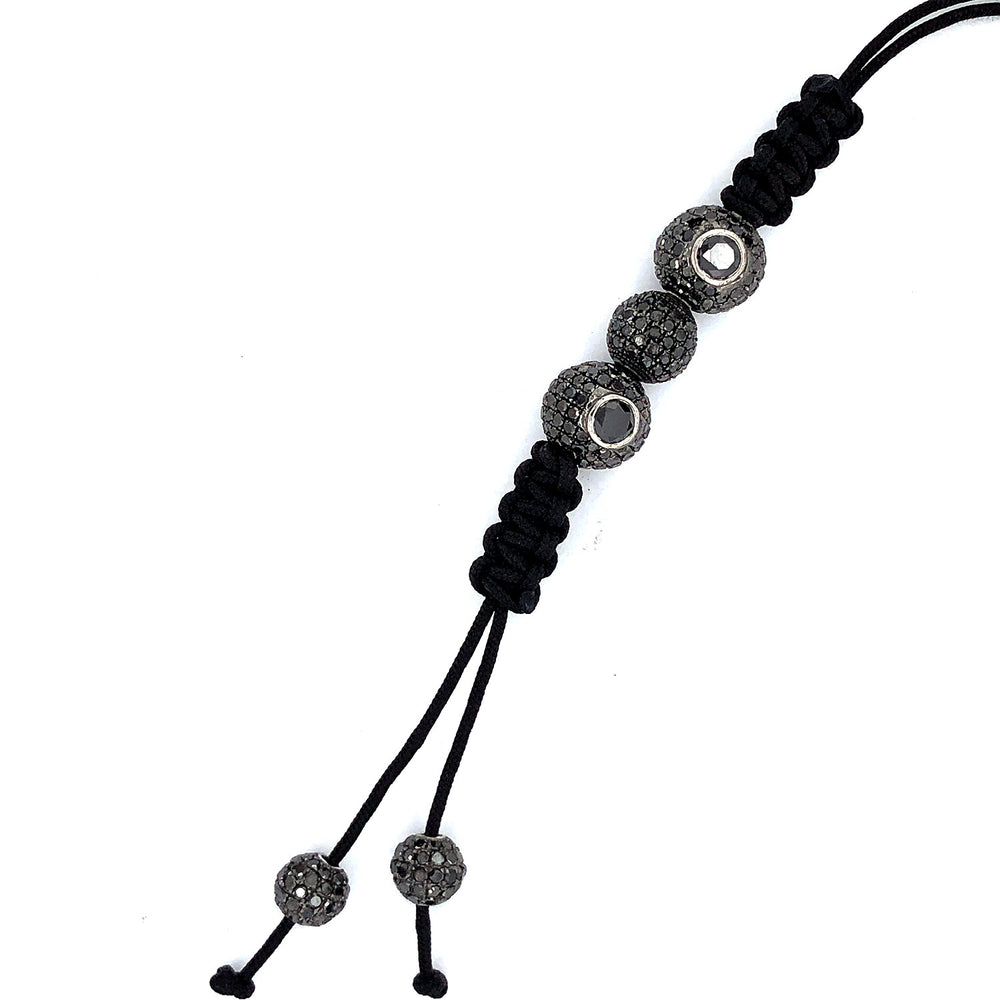925 Sterling Silver Black Diamond Pave Beads Macrame Necklace For Women's