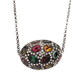 ANTIQUE LOOK Bead Chain Necklace Pave Diamond Multi Sapphire 925 Silver