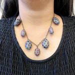 925 Sterling Silver Pave Diamond Multi Gemstone Dangling Beads Station Necklace