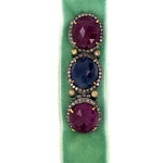 Blue Sapphire Diamond Ruby Ribbon Collar Necklace 18k Gold 925 Silver