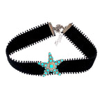 Pave Diamond Turquoise Starfish Ribbon Collar Necklace 14k Gold 925 Silver
