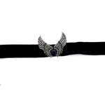 Sterling Silver Pave Diamond Blue Sapphire Angel Wings Choker Necklace