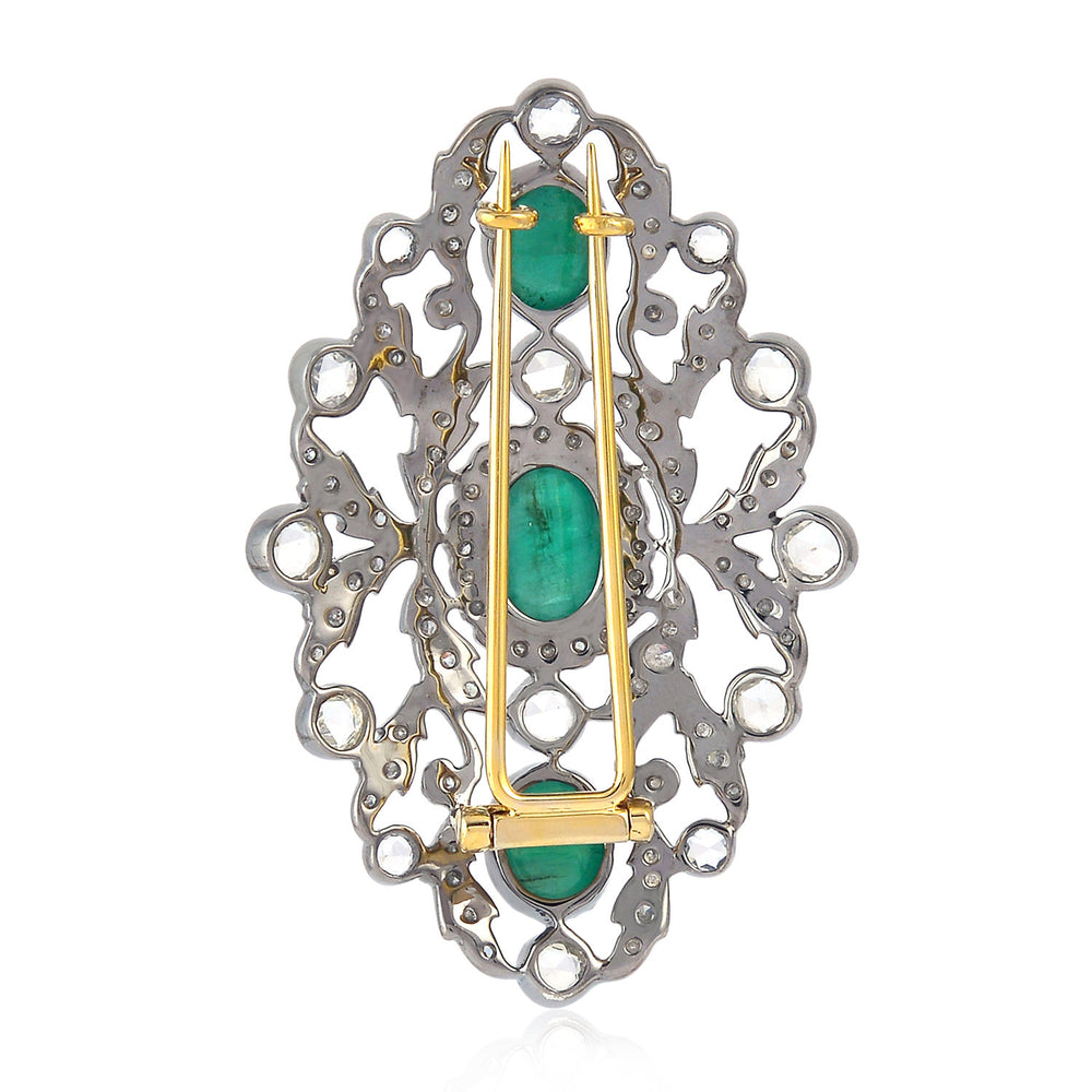 Natural Emerald Diamond Designer Brooch For Gift In Gold Silver