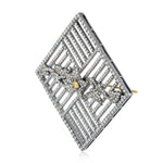 925 Silver Natural Diamond Pave Brooch Pin 18K Gold Fine Jewelry Gift