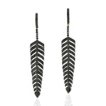 925 Sterling Silver Black Diamond Feather Danglers For Her
