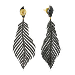 Pave Diamond Feather Dangle Earrings 14k Gold 925 Sterling Silver Jewelry