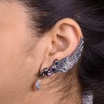Sapphire Diamond Silver Gold Angel Crescent Moon Cuff Earrings Jewelry