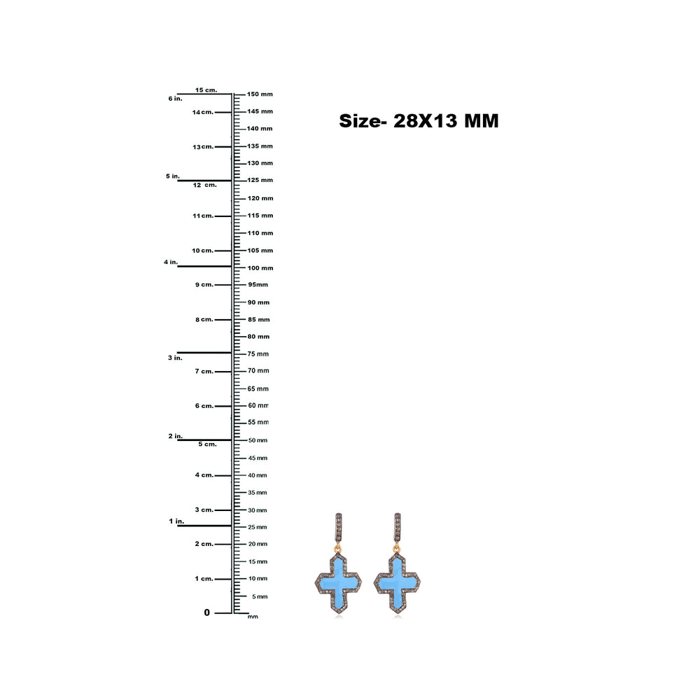 18kt Gold Silver Pave Diamond Cross Sign Dangle Earrings Enamel Jewelry