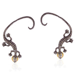 Moonstone Diamond Gold 925 Silver Lizard Style Ear Cuffs Jewelry