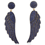 Sapphire 18kt Gold 925 Sterling Silver Angel Wing Dangle Earrings Jewelry