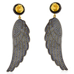 Sapphire 18kt Gold 925 Sterling Silver Angel Wing Dangle Earrings Jewelry