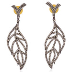 Leaf Style Diamond 14k Gold Dangle Earrings 925 Sterling Silver Jewelry