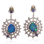 18kt Gold 925 Sterling Silver Opal Gemstone Fauna Dangle Earrings October Birthstone Jewelry