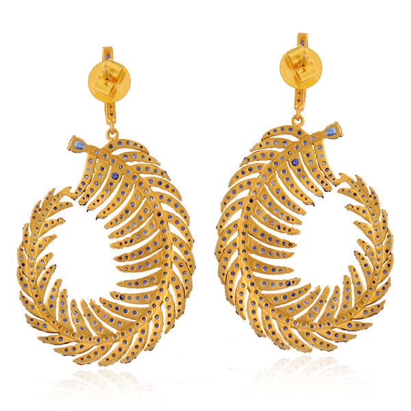 Sapphire 18kt Gold 925 Sterling Silver Leaf Shape Dangle Earrings Jewelry