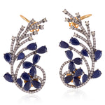 Blue Sapphire Diamond 18Kt Gold Designer Ear Cuffs 925 Sterling Silver Jewelry Gift