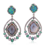 925 Sterling Silver Multicolor Geode Doublet Opal & Emerald,Sapphire Gemstone Dangle Earrings