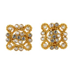 18Kt Solid Yellow Gold Diamond Indian Ethnic Look Stud Earrings Jewelry