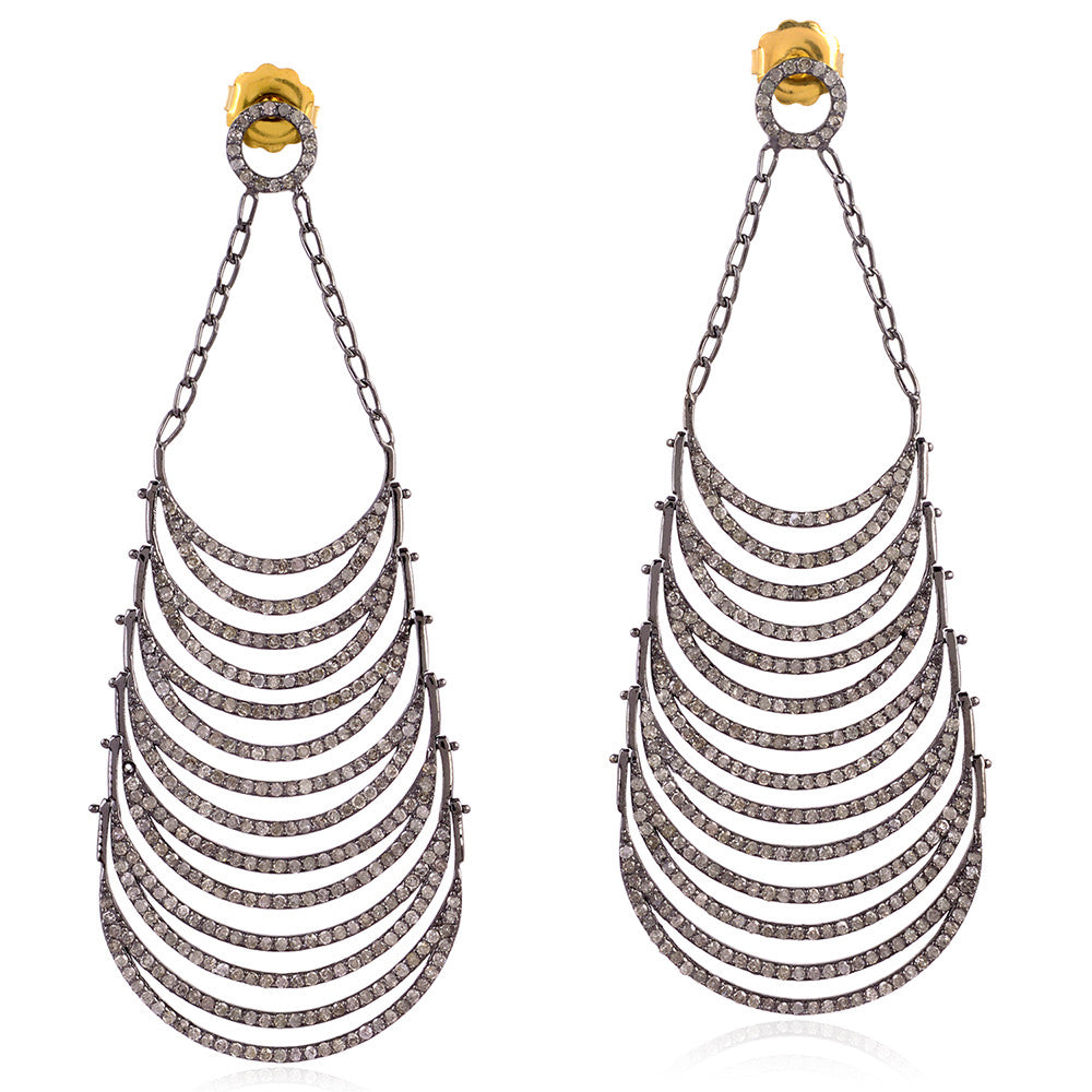 Pave Diamond 14k Gold 925 Sterling Silver Dangle Earrings Women Jewelry