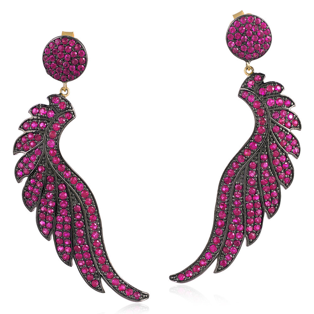 Ruby Wings Style Dangle Earrings 14k Gold 925 Sterling Silver Jewelry
