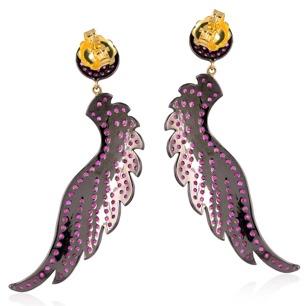 Ruby Wings Style Dangle Earrings 14k Gold 925 Sterling Silver Jewelry