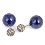 Blue Sapphire Diamond 18Kt Gold Tunnel Earrings 925 Sterling Silver Jewelry