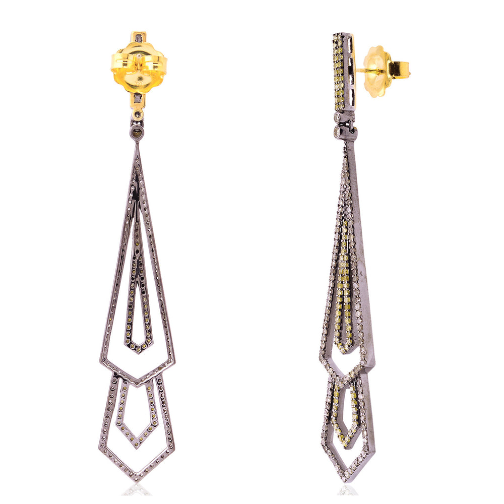Pave Diamond 18Kt Gold Sterling Silver Designer Dangle Earrings Jewelry