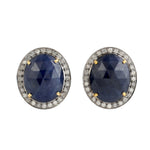 Blue Sapphire Pave Diamond Stud Earrings In Sterling Silver Gold Gift For Her