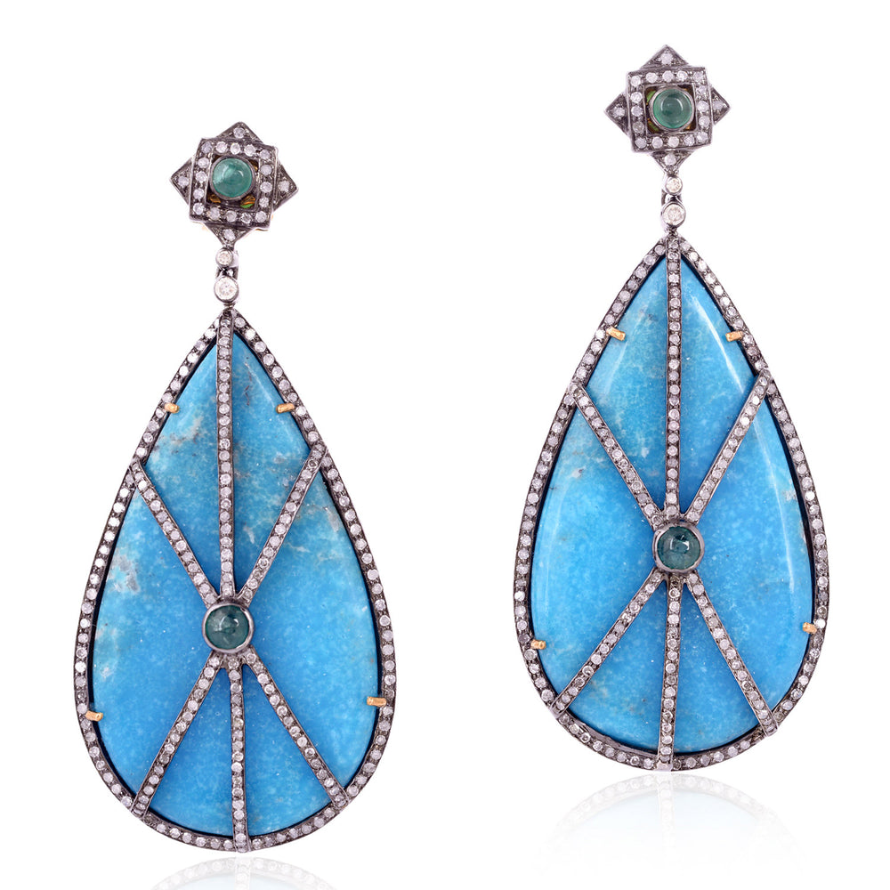 Pave Diamond 18k Gold Pear Shape Dangle Earrings Silver Gemstone Jewelry Gift
