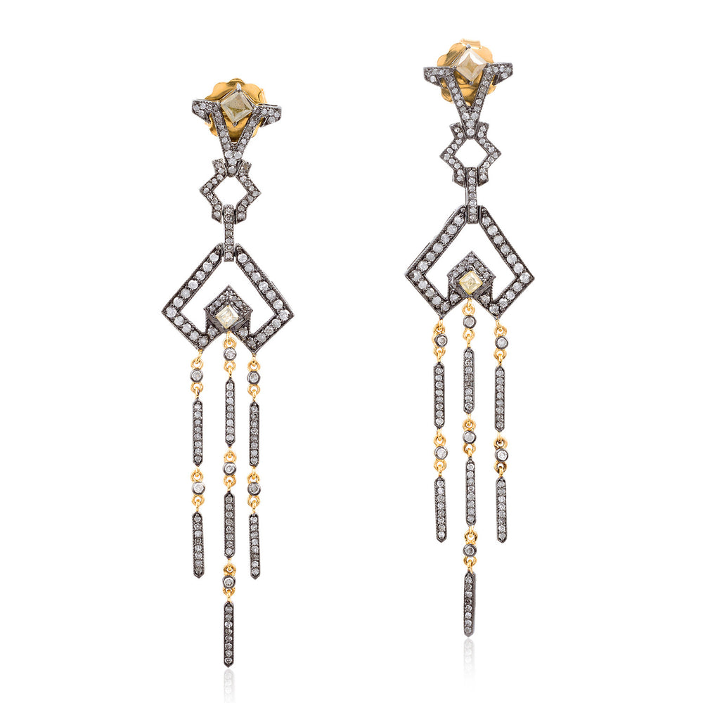 18Kt Gold Natural Pave Diamond Sterling Silver Chandelier Earrings Jewelry