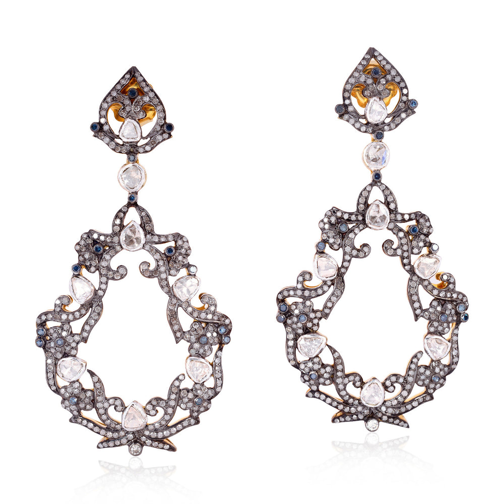 Diamond 18Kt Solid Gold Sterling Silver Designer Dangle Earrings Jewelry