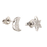 925 Sterling Silver Pave Diamond Moon & Star Stud Earrings