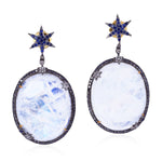Natural Moonstone Sapphire Diamond Gold Sterling Silver Dangle Earrings Jewelry Gift