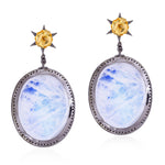 Natural Moonstone Sapphire Diamond Gold Sterling Silver Dangle Earrings Jewelry Gift