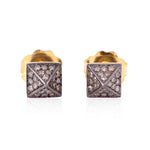 Pave Diamond Pyramid Stud Earrings Oxidized 925 Sterling Silver Handmade Jewelry