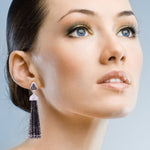 Diamond 18K Solid White Gold Designer Tassel Earrings Party Wear Jewelry