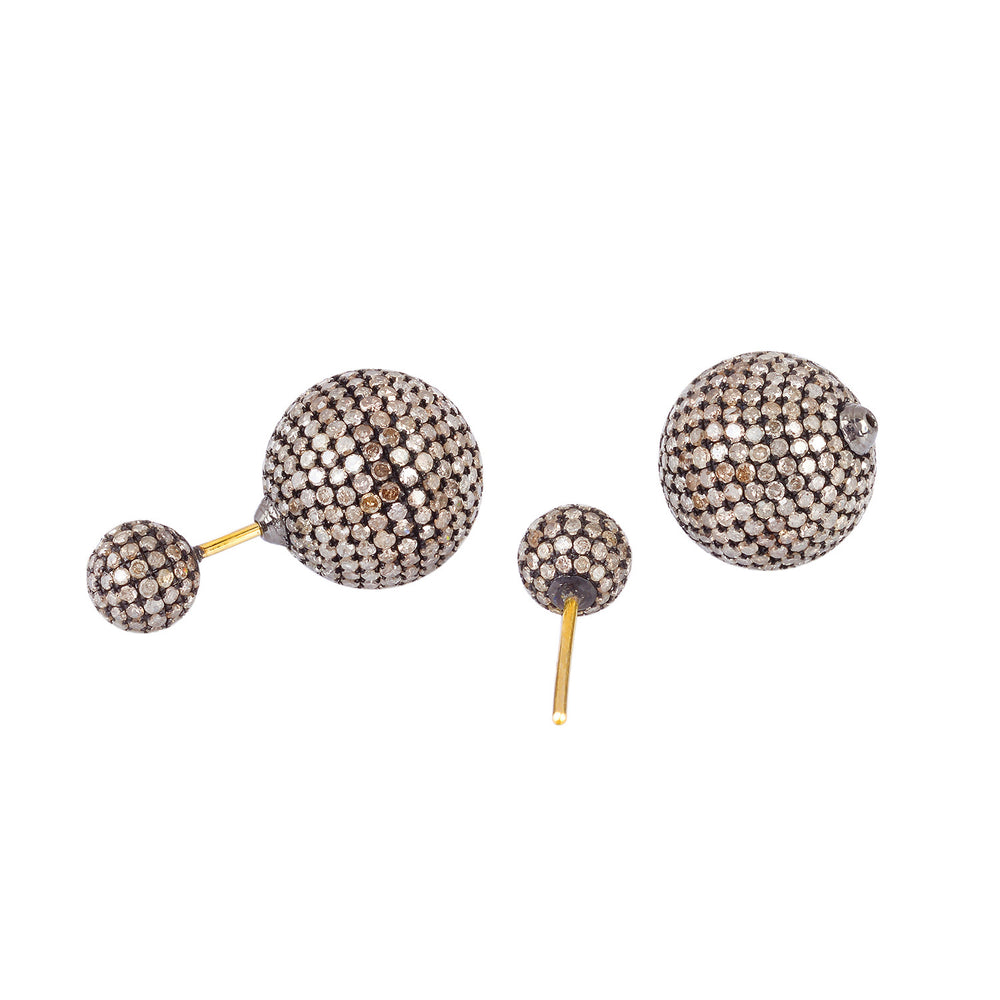 Pave Diamond Pave Bead Ball Earrings In 18Kt Gold 925 Sterling Silver
