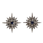 Blue Sapphire pave Diamond Star Burst Stud Earrings in 18k Gold & Silver