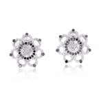 Diamond 18kt Solid White Gold Floral Design Stud Earrings Fashion Jewelry