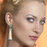 Natural Pearl Emerald Diamond Tassel Earrings In 18k Gold Silver