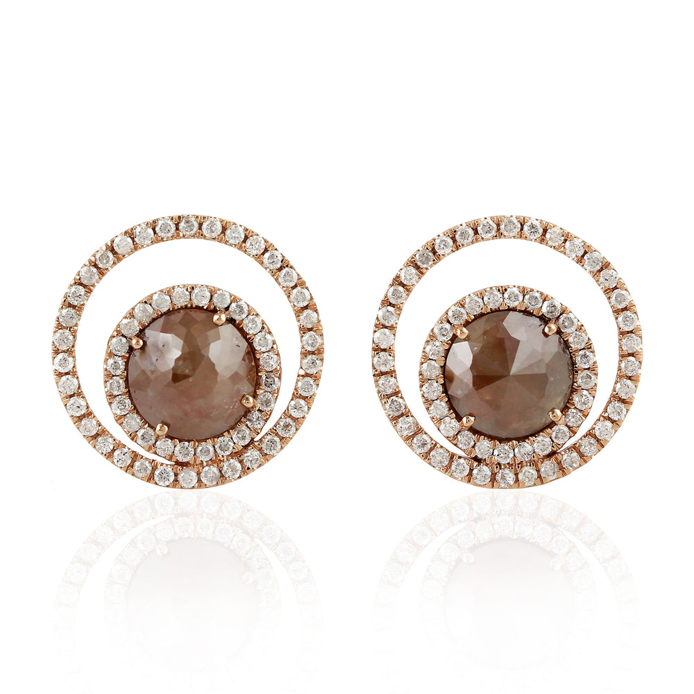 Studded Ice Diamond Circle Stud Earrings 18k Rose Gold Handmade Jewelry Gift