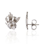 925 Sterling Silver Pave Diamond Dragonfly Charm Mini Stud Earrings Jewelry
